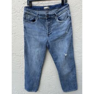 KUT  the Kloth Elizabeth Slouchy Boyfriend Crop Jeans Medium Wash Distressed 12